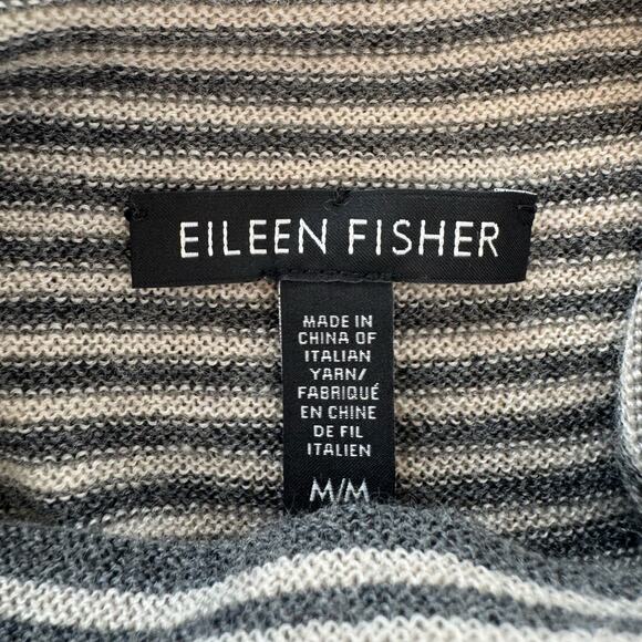 Eileen Fisher Merino Wool Sweater Dress Turtleneck Short Sleeve Striped M - Picture 8 of 10